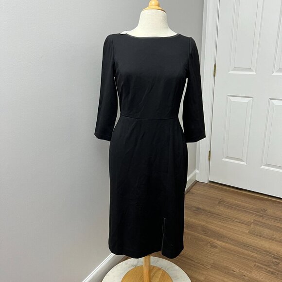 NEW Talbots Tipped Ponte Sheath Dress with Faux Leather Trim Sz 2 - Picture 2 of 13